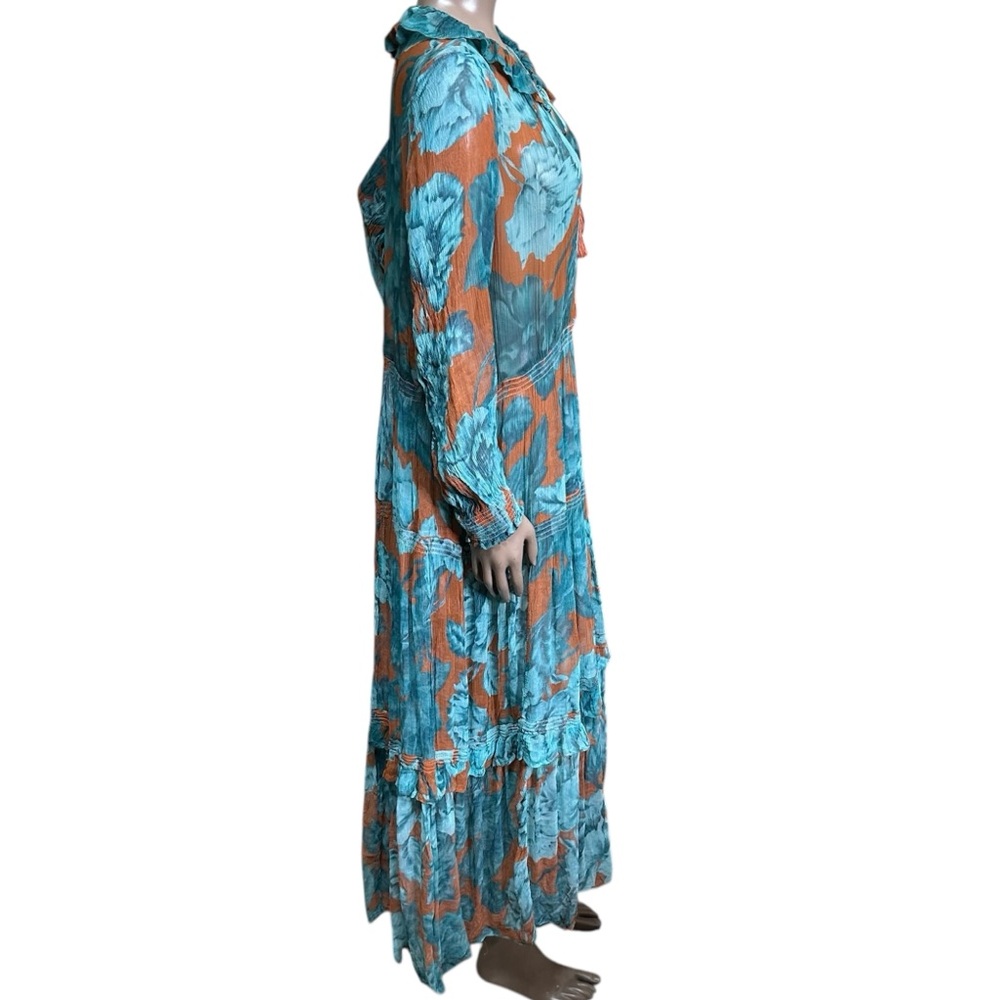 Anthropologie The Marais Printed Chiffon Maxi Dress Tiered Ruffle Ties Tassel MP - Picture 3 of 7